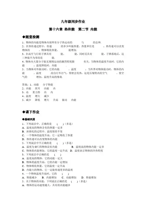 人教版-物理-九年级全一册-- 第十六章热和能第二节内能