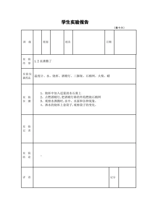新三年级上册学生科学实验报告单(16个)