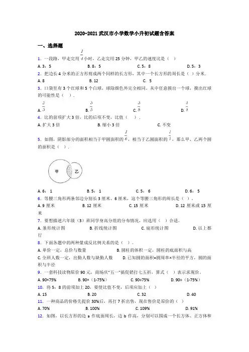 2020-2021武汉市小学数学小升初试题含答案