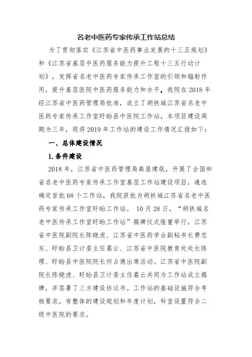 2020年名老中医药专家传承工作站总结.docx