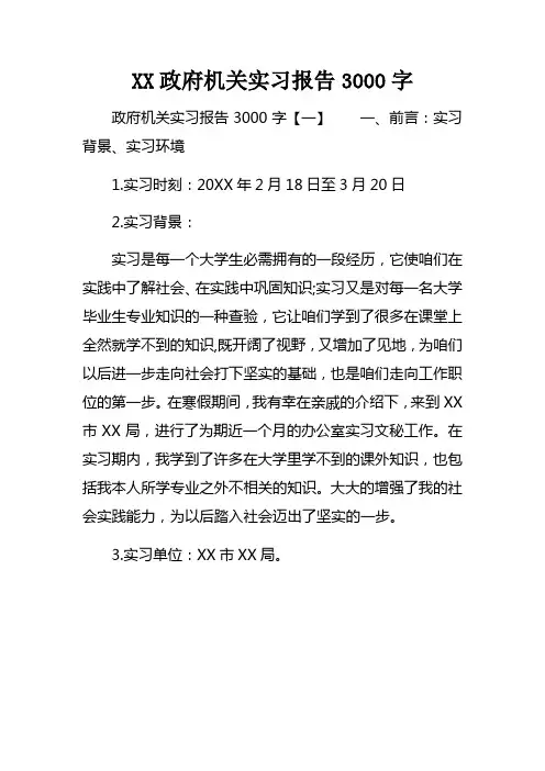 XX政府机关实习报告3000字