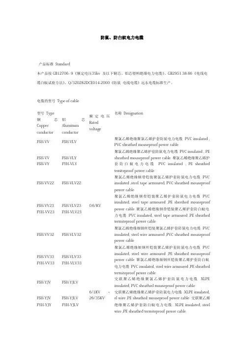 防鼠、防白蚁电力电缆