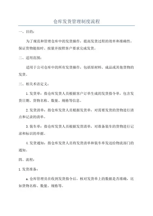 仓库发货管理制度流程