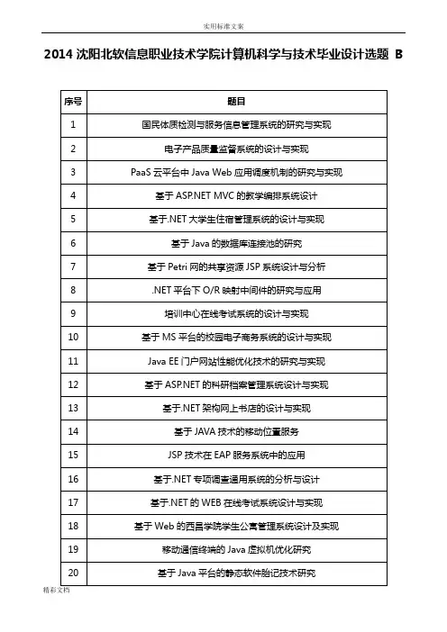B-2018沈阳北软信息的职业技术学院计算机的科学与技术毕业设计选地的题目