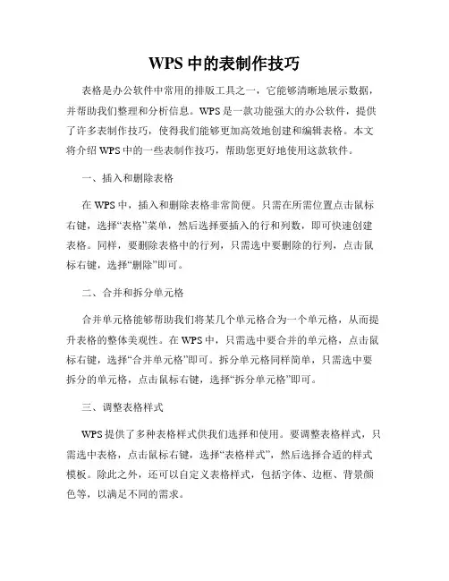 WPS中的表制作技巧