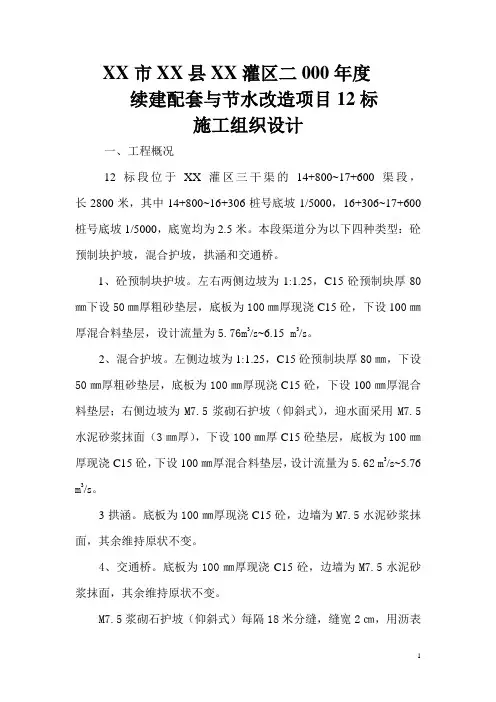 灌区续建配套与节水改造施工组织设计