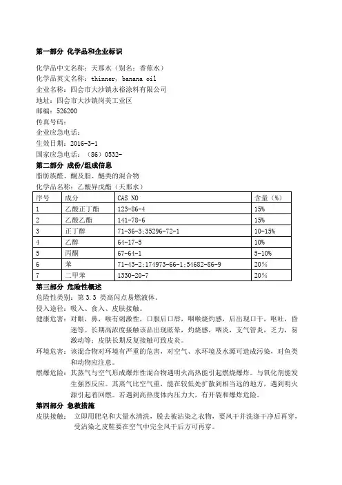 MSDS天那水安全技术说明书