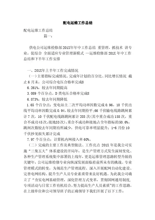 配电运维工作总结（范文）