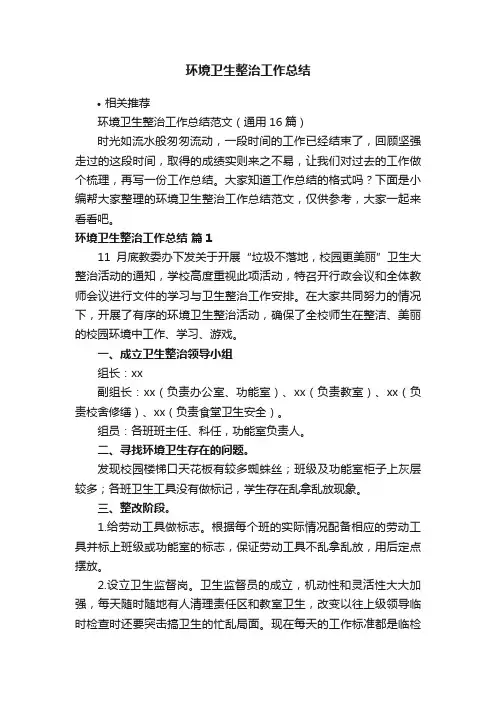 环境卫生整治工作总结
