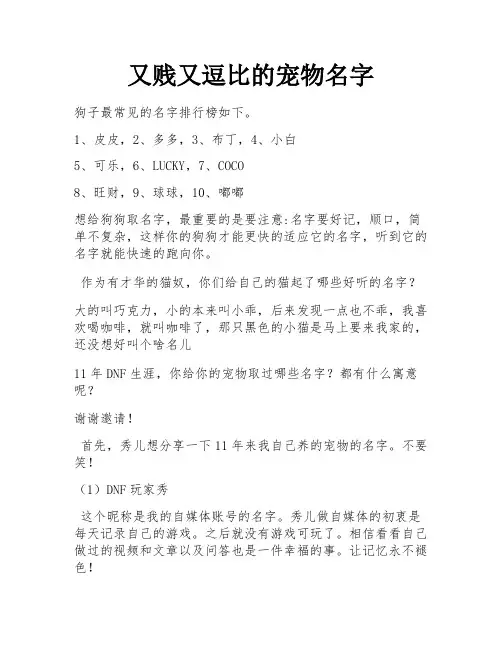 又贱又逗比的宠物名字