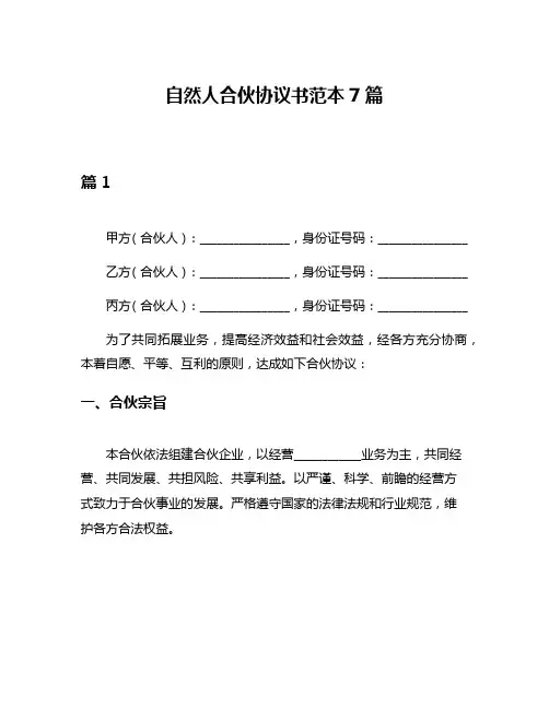 自然人合伙协议书范本7篇