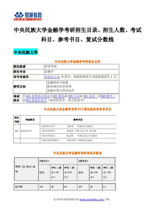 中央民族大学金融学考研招生目录、招生人数、考试科目、参考书目、复试分数线