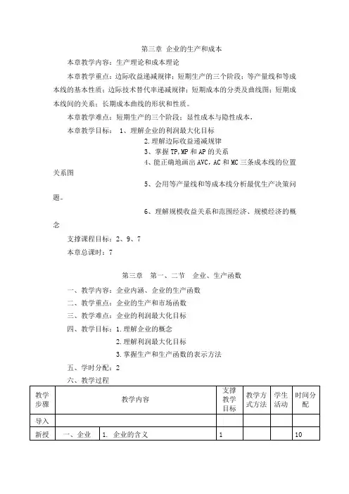 西方经济学(马工程)教案-第三章 企业的生产和成本