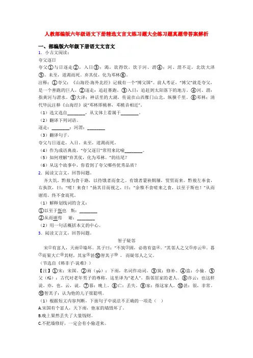 人教部编版六年级语文下册精选文言文练习题大全练习题真题带答案解析