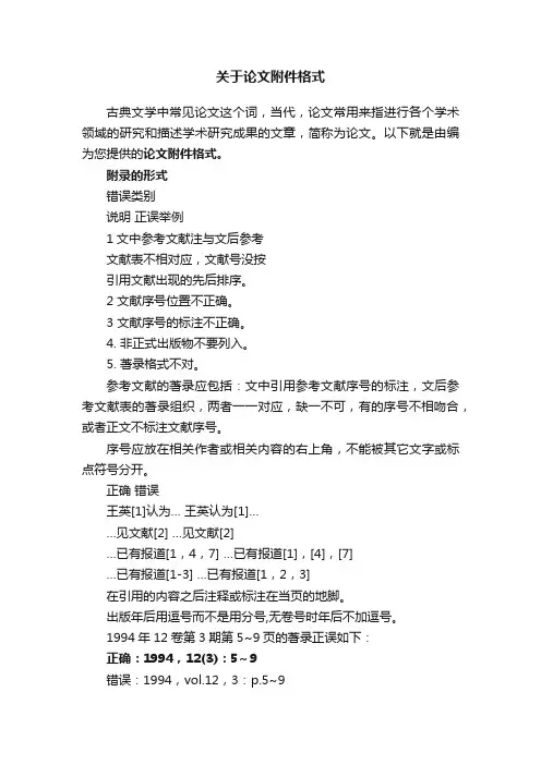 关于论文附件格式