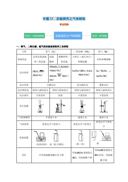 专题23实验探究之气体制取-2022年初三毕业班化学常考点归纳与变式演练(原卷版)