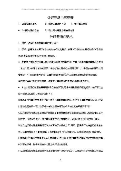 外呼开场白多种常用话术精编版