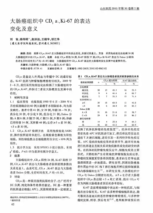 大肠癌组织中CD1a、Ki-67的表达变化及意义