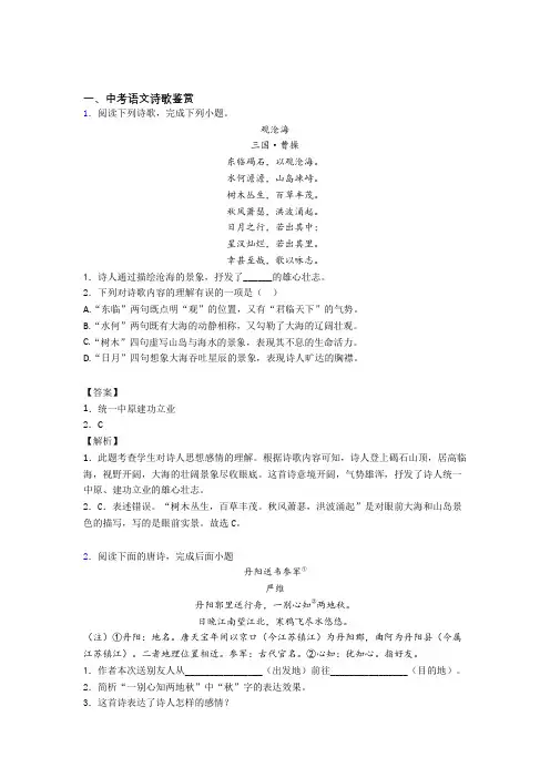 备战中考语文专题《诗歌鉴赏》综合检测试卷附答案解析