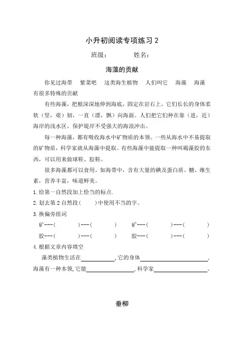 [最新版]六年级下册语文试题小升初阅读专项练习人教部编版1