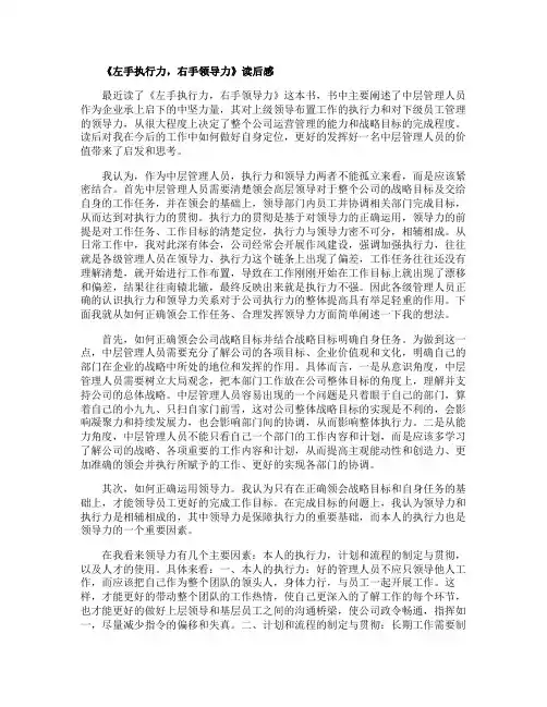 《左手执行力右手领导力》读后感