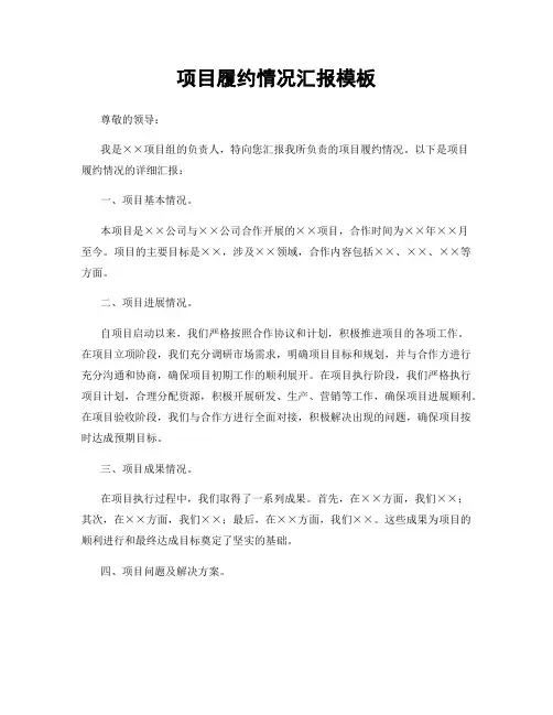 项目履约情况汇报模板
