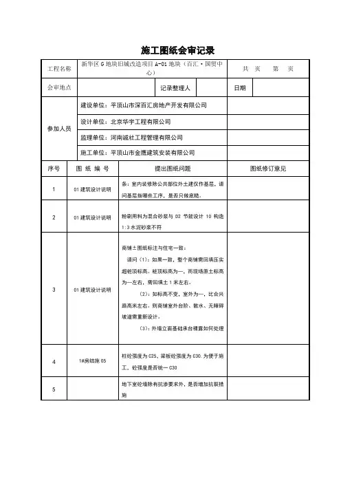 图纸会审记录表格