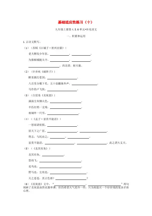 福清市2018届中考语文基础适应性练习十