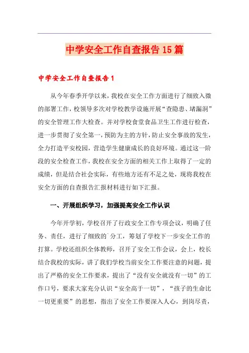 中学安全工作自查报告15篇