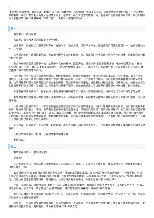 中华魂演讲稿一等奖三篇