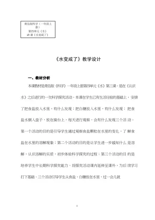 小学科学《水变咸了(2)》优质教案、教学设计