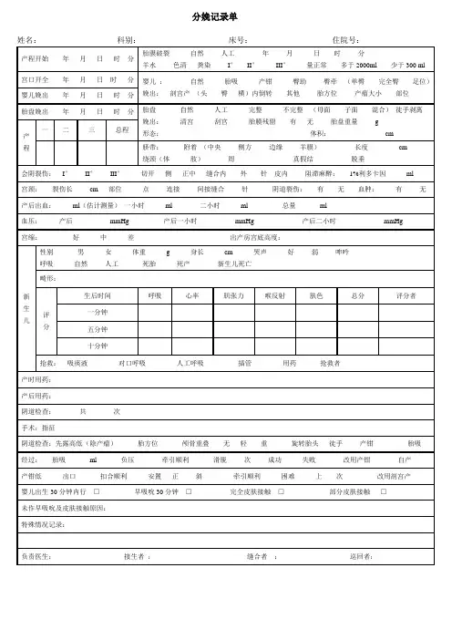 分娩记录表
