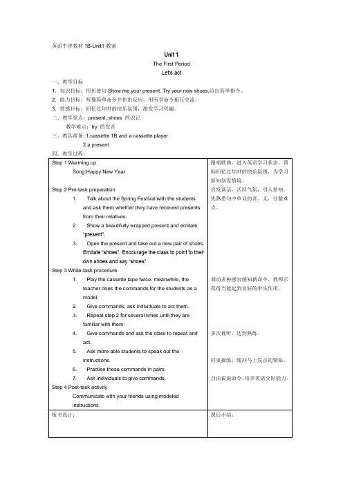 小学英语第1B册教案(Oxford)