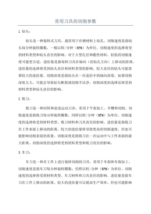 常用刀具的切削参数