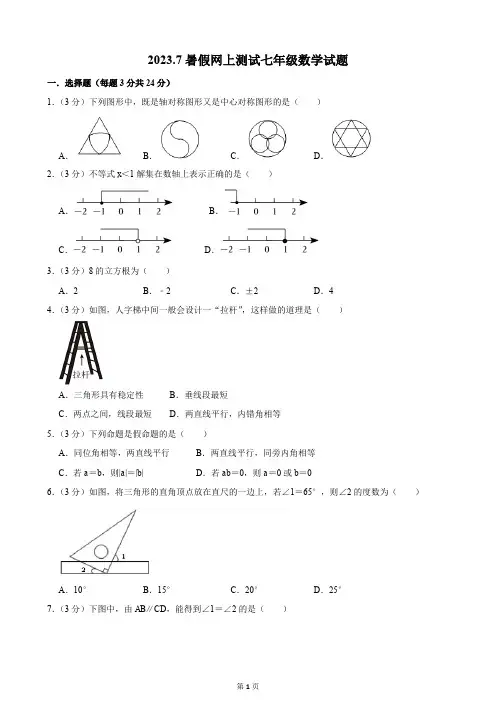 吉林省长春市榆树市2022-2023学年七年级下学期7月月考数学试题