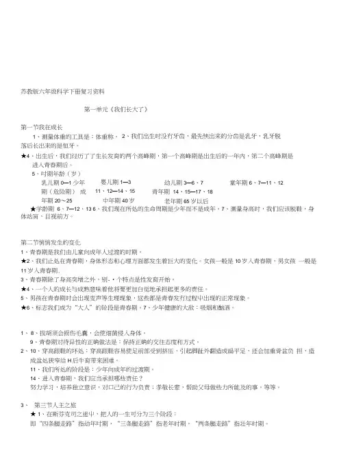 [训练]苏教版六年级科学下册复习资料(简).docx