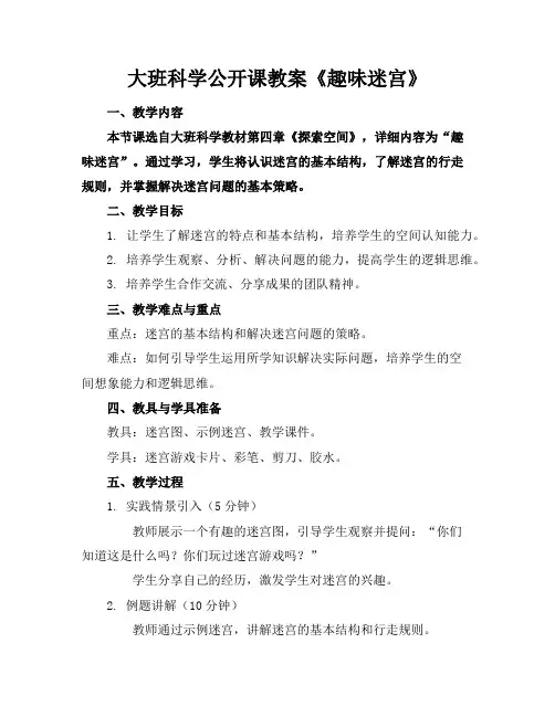 大班科学公开课教案《趣味迷宫》
