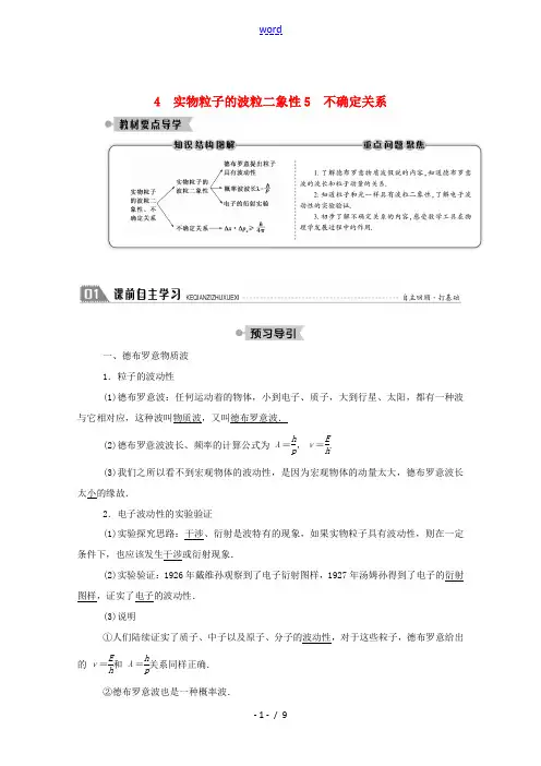 高中物理 第四章 波粒二象性 4、5 实物粒子的波粒二象性 不确定关系教案 教科版选修3-5-教科版