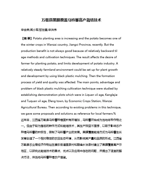万载县黑膜覆盖马铃薯高产栽培技术