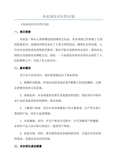 内衣项目可行性计划