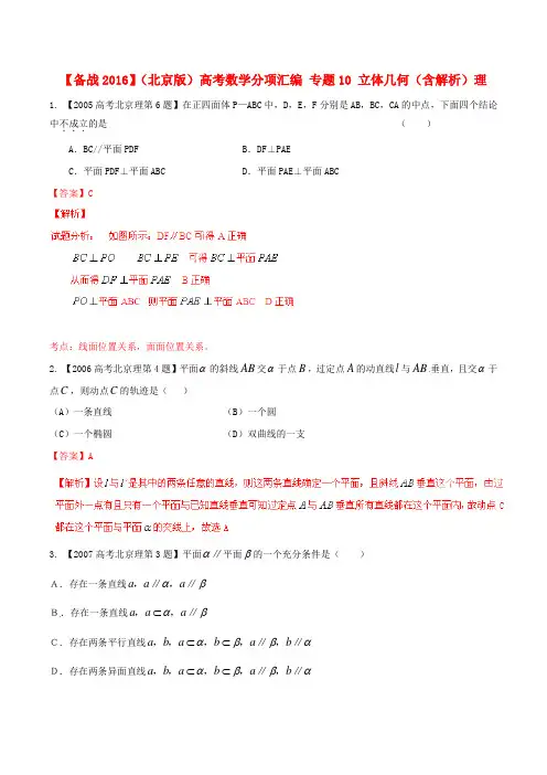 【备战2016】(北京版)高考数学分项汇编 专题10 立体几何(含解析)理