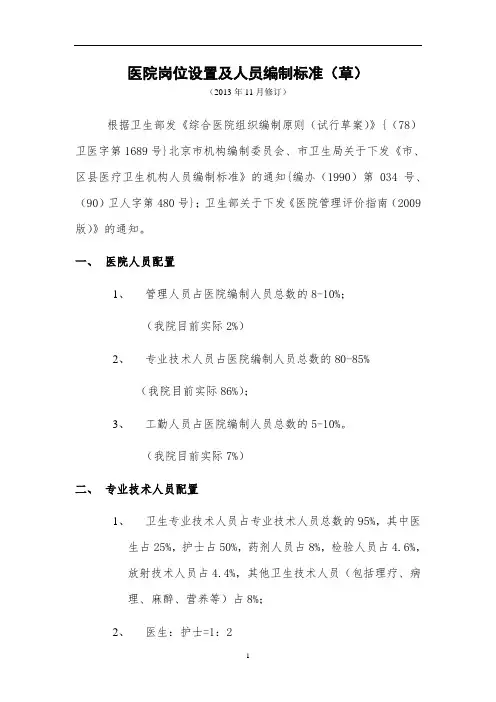 医院岗位设置及人员编制标准