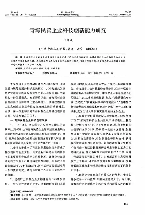 青海民营企业科技创新能力研究