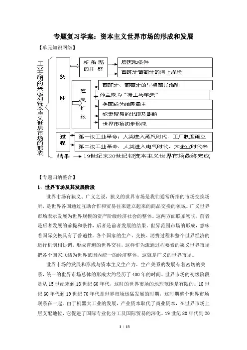 高中历史_专题复习学案：资本主义世界市场的形成和发展