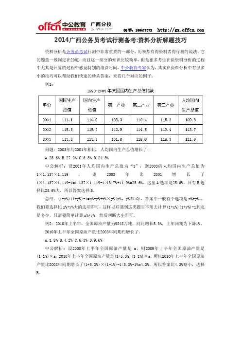 2014广西公务员考试行测备考资料分析解题技巧
