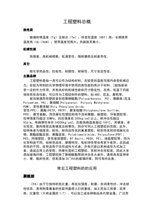 各种常用塑料性能对比及用途
