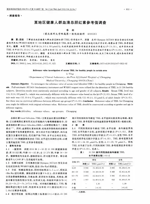 某地区健康人群血清总胆红素参考值调查