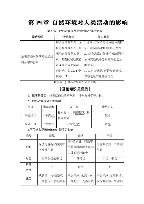 高三地理湘教版复习讲义第1部分 第4章 第1节 地形对聚落及交通线路分布的影响