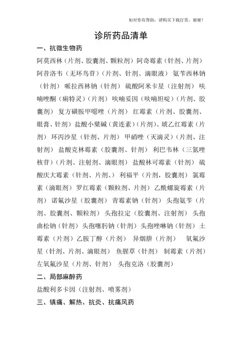 诊所药品清单