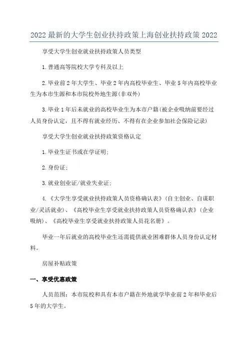 2022最新的大学生创业扶持政策上海创业扶持政策2022